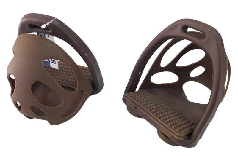 Plastic Stirrup with Cage in Brown