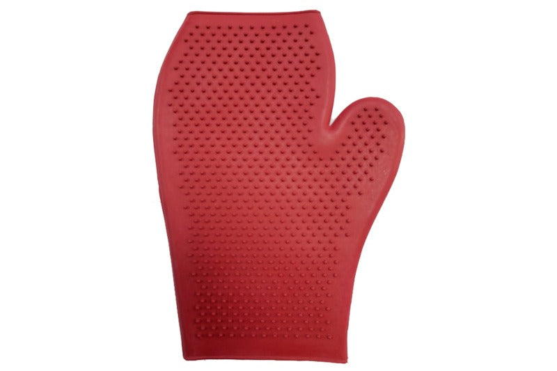 Rubber Grooming Mitt in Red